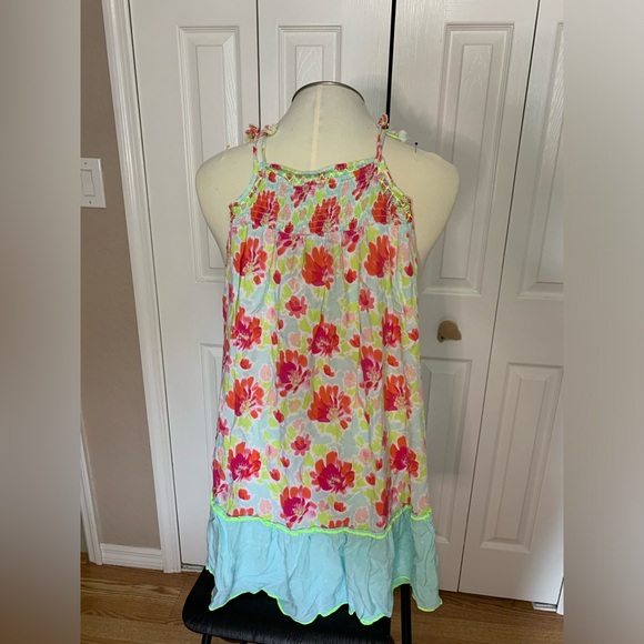 EUC Cat and Jack size 5T maxi dress. Floral pattern with neon accent color. - Picture 5 of 5